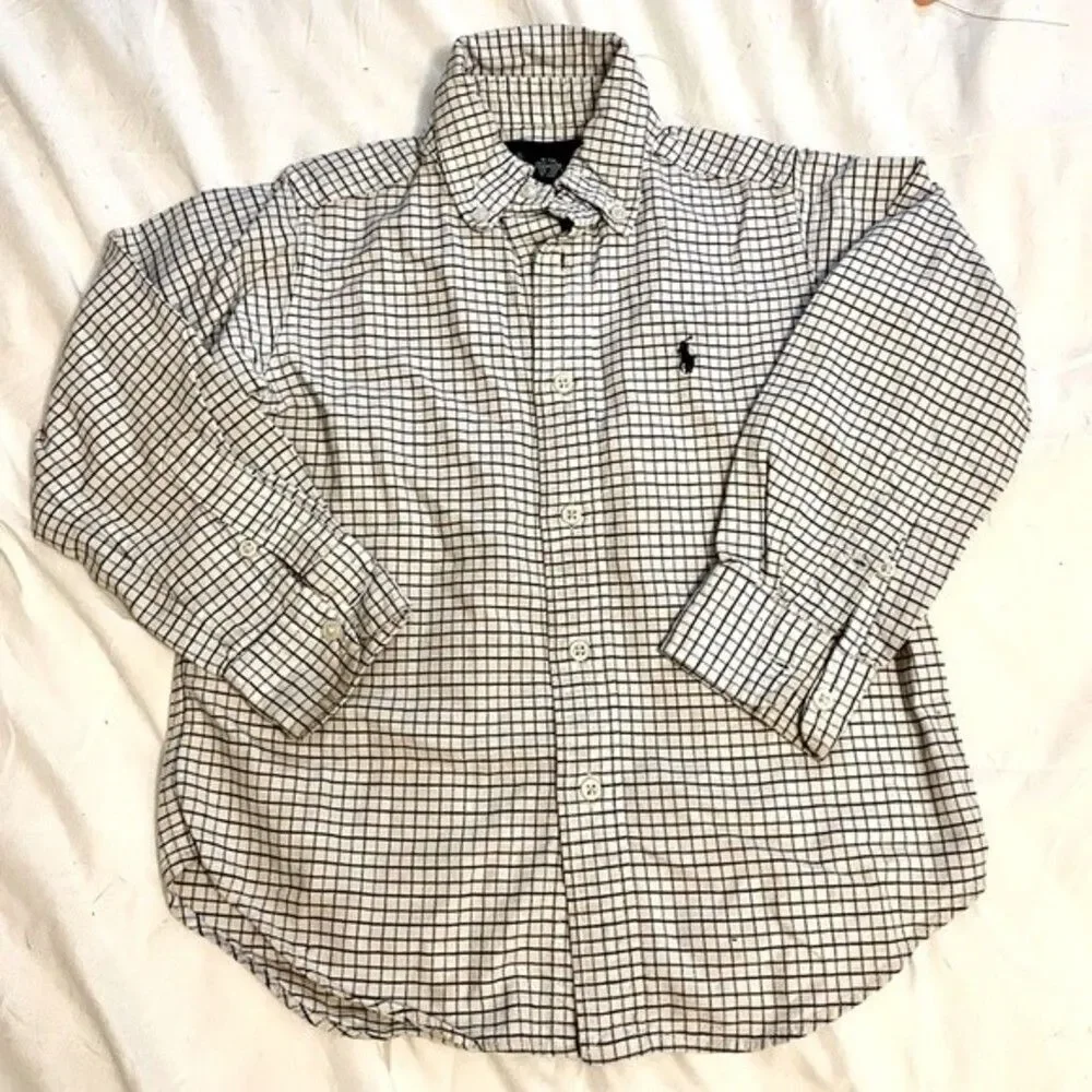 Ralph Lauren button down boys 4T blue/white plaid button down